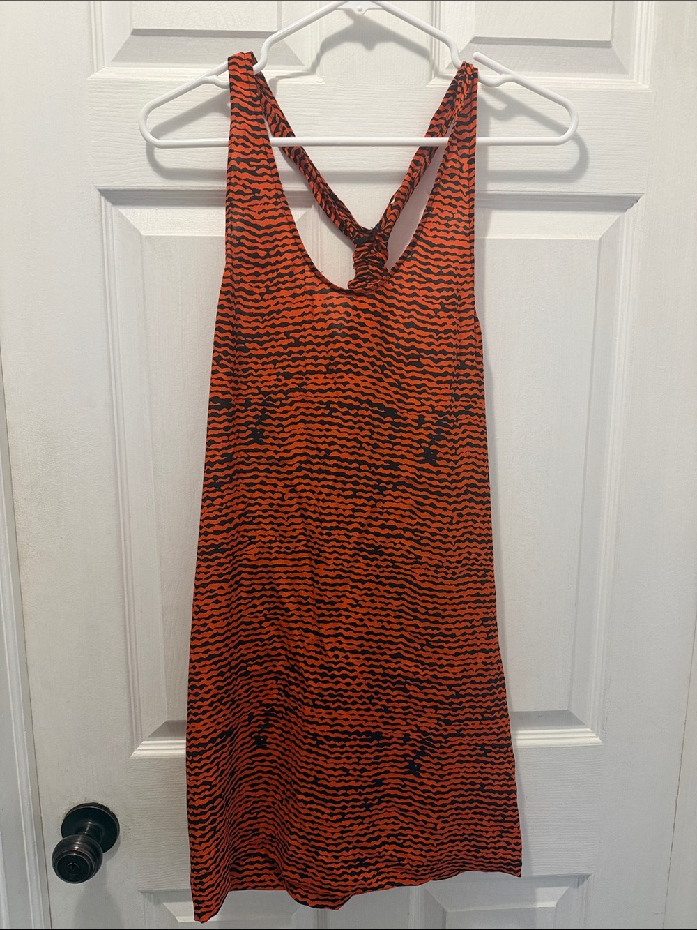 Joie Orange and Black Silk Knot-Back Mini Dress Size S